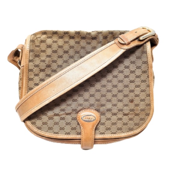 GUCCI GG Monogram Leather Canvas Single Flap Saddle Crossbody Shoulder Bag 21cm - Picture 13 of 17